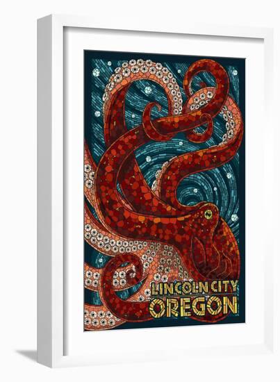 Lincoln City, Oregon - Mosaic Octopus-Lantern Press-Framed Art Print