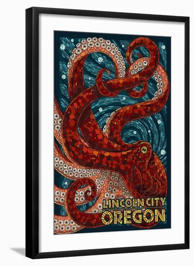 Lincoln City, Oregon - Mosaic Octopus-Lantern Press-Framed Art Print