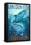 Lincoln City, Oregon - Stylized Tiger Sharks-Lantern Press-Framed Stretched Canvas