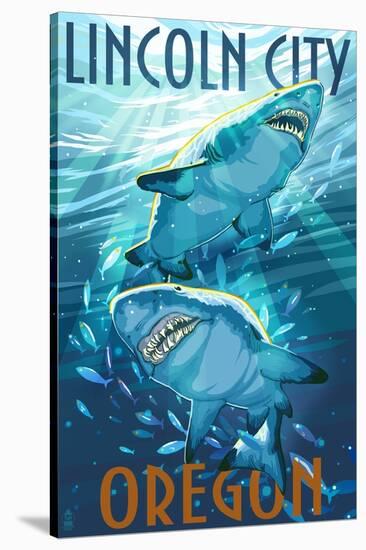 Lincoln City, Oregon - Stylized Tiger Sharks-Lantern Press-Stretched Canvas