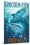 Lincoln City, Oregon - Stylized Tiger Sharks-Lantern Press-Stretched Canvas