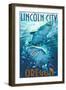 Lincoln City, Oregon - Stylized Tiger Sharks-Lantern Press-Framed Art Print