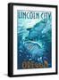 Lincoln City, Oregon - Stylized Tiger Sharks-Lantern Press-Framed Art Print