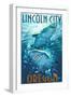 Lincoln City, Oregon - Stylized Tiger Sharks-Lantern Press-Framed Art Print