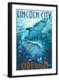 Lincoln City, Oregon - Stylized Tiger Sharks-Lantern Press-Framed Art Print