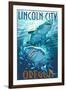 Lincoln City, Oregon - Stylized Tiger Sharks-Lantern Press-Framed Art Print