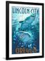 Lincoln City, Oregon - Stylized Tiger Sharks-Lantern Press-Framed Art Print