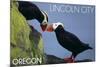 Lincoln City, Oregon - Tufted Puffins - Lantern Press-Lantern Press-Mounted Art Print