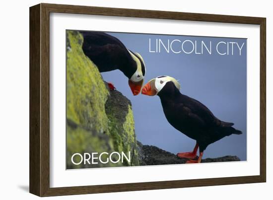 Lincoln City, Oregon - Tufted Puffins - Lantern Press-Lantern Press-Framed Art Print