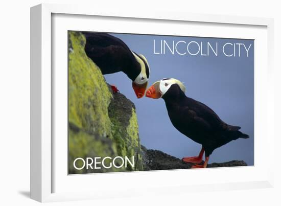 Lincoln City, Oregon - Tufted Puffins - Lantern Press-Lantern Press-Framed Art Print