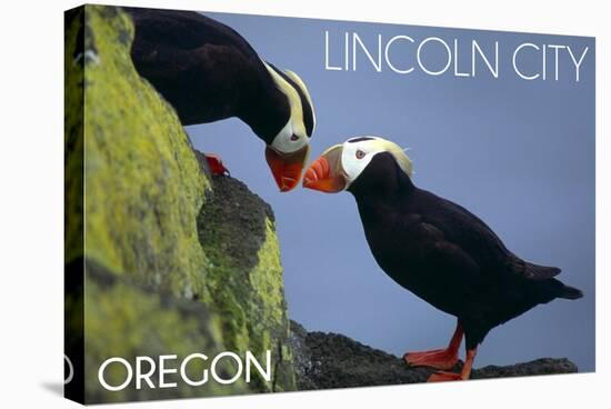 Lincoln City, Oregon - Tufted Puffins - Lantern Press-Lantern Press-Stretched Canvas