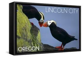 Lincoln City, Oregon - Tufted Puffins - Lantern Press-Lantern Press-Framed Stretched Canvas