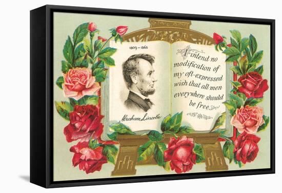 Lincoln in Book with Quotation-null-Framed Stretched Canvas