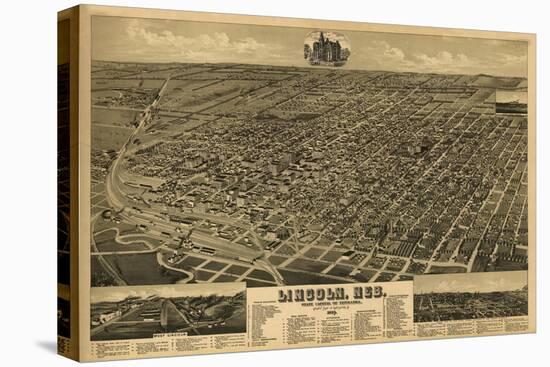 Lincoln, Nebraska - Panoramic Map-Lantern Press-Stretched Canvas