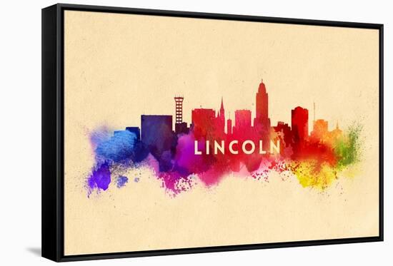 Lincoln, Nebraska - Skyline Abstract-Lantern Press-Framed Stretched Canvas