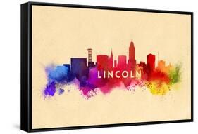Lincoln, Nebraska - Skyline Abstract-Lantern Press-Framed Stretched Canvas
