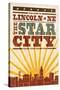 Lincoln, Nebraska - Skyline and Sunburst Screenprint Style-Lantern Press-Stretched Canvas