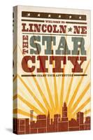 Lincoln, Nebraska - Skyline and Sunburst Screenprint Style-Lantern Press-Stretched Canvas