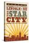 Lincoln, Nebraska - Skyline and Sunburst Screenprint Style-Lantern Press-Stretched Canvas