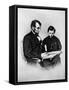 Lincoln Reading to His Son-Science Source-Framed Stretched Canvas