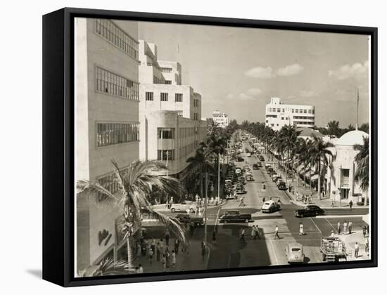 Lincoln Road Looking West from Washington Avenue, Miami Beach, C.1948-null-Framed Stretched Canvas