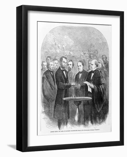 Lincoln Taking the Oath at His Second Inauguration, March 4, 1865, Published 1865-null-Framed Giclee Print