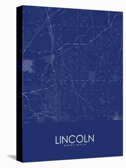 Lincoln, United States of America Blue Map-null-Stretched Canvas