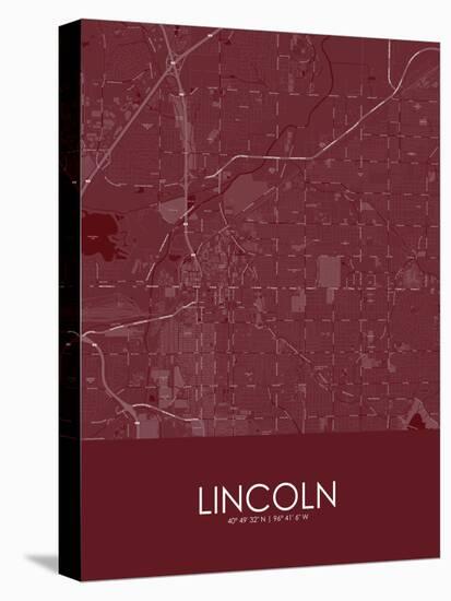 Lincoln, United States of America Red Map-null-Stretched Canvas