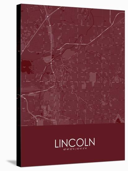 Lincoln, United States of America Red Map-null-Stretched Canvas