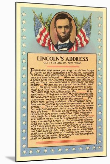 Lincoln with Text of Gettysburg Address-null-Mounted Art Print