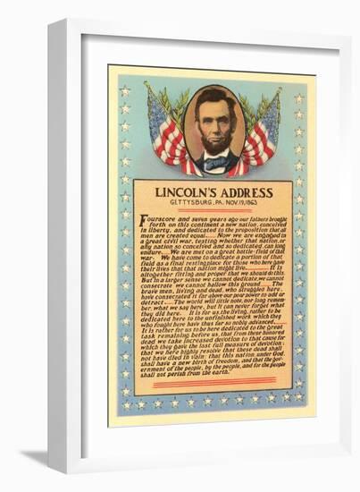 Lincoln with Text of Gettysburg Address-null-Framed Art Print