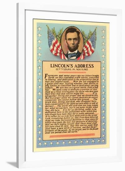 Lincoln with Text of Gettysburg Address-null-Framed Art Print