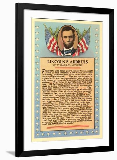 Lincoln with Text of Gettysburg Address-null-Framed Art Print