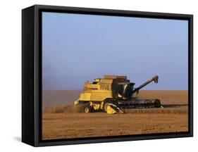 Lincolnshire, Walcot, Combine Harvester Harvesting Wheat, England-John Warburton-lee-Framed Stretched Canvas