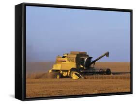 Lincolnshire, Walcot, Combine Harvester Harvesting Wheat, England-John Warburton-lee-Framed Stretched Canvas