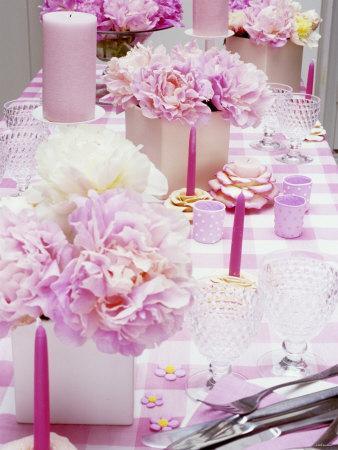 Laid Table with Pink Accessories and Peonies