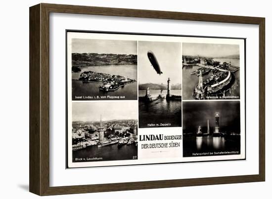 Lindau Bodensee, Hafen Mit Zeppelin, Leuchturm-null-Framed Giclee Print