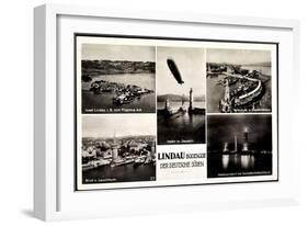 Lindau Bodensee, Hafen Mit Zeppelin, Leuchturm-null-Framed Giclee Print