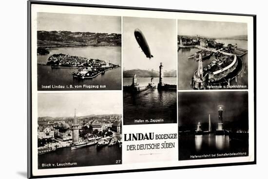 Lindau Bodensee, Hafen Mit Zeppelin, Leuchturm-null-Mounted Giclee Print