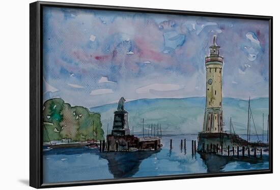 Lindau Lake Constance Harbour Entrance with Lion-Markus Bleichner-Framed Art Print