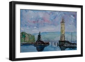 Lindau Lake Constance Harbour Entrance with Lion-Markus Bleichner-Framed Art Print