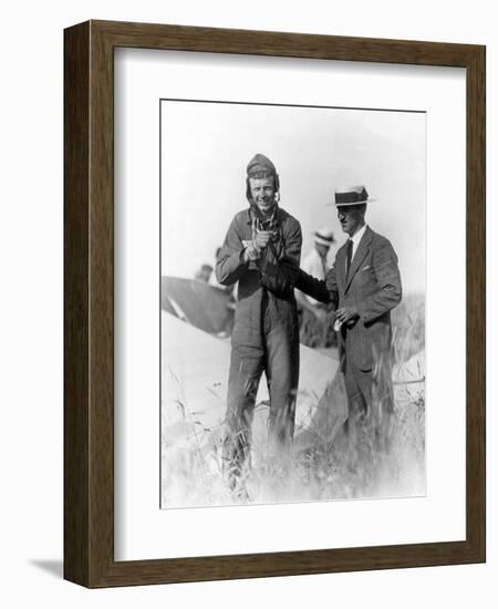 Lindbergh and Wright with Wrecked Plane Photograph - St. Louis, MO-Lantern Press-Framed Art Print