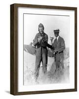 Lindbergh and Wright with Wrecked Plane Photograph - St. Louis, MO-Lantern Press-Framed Art Print