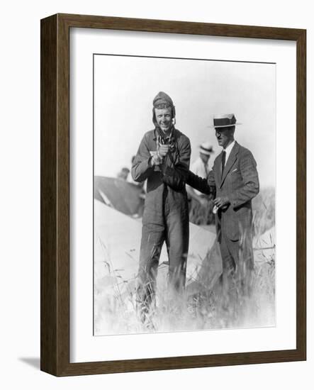 Lindbergh and Wright with Wrecked Plane Photograph - St. Louis, MO-Lantern Press-Framed Art Print