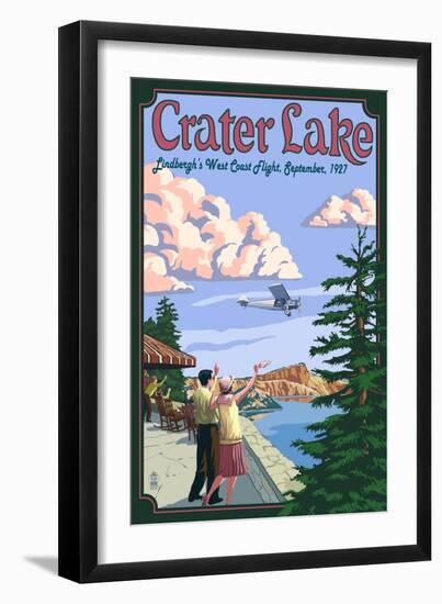 Lindbergh's West Coast Flight, Crater Lake, Oregon, c.1927-Lantern Press-Framed Art Print