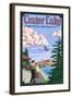 Lindbergh's West Coast Flight, Crater Lake, Oregon, c.1927-Lantern Press-Framed Art Print