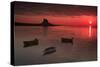 Lindisfarne Castle at Sunrise over Harbour-null-Stretched Canvas