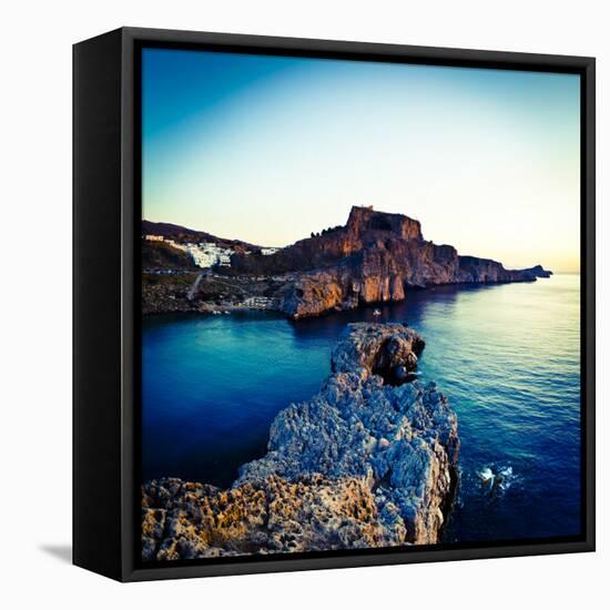 Lindos Acropolis and Harbour, Lindos, Rhodes, Greece-Doug Pearson-Framed Stretched Canvas