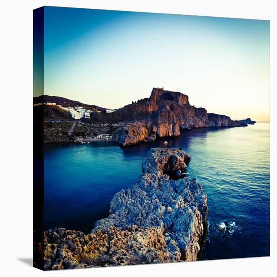 Lindos Acropolis and Harbour, Lindos, Rhodes, Greece-Doug Pearson-Stretched Canvas