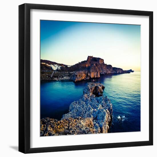 Lindos Acropolis and Harbour, Lindos, Rhodes, Greece-Doug Pearson-Framed Photographic Print